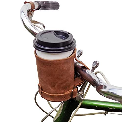  Hide & Drink, Cruzy Leather Bike Handlebar Cup Holder, Insulated Beverage Pouch for Commuters, Minimalist Bikers, Cyclers, City Nomads, Urban Nomad :: Bourbon Brown