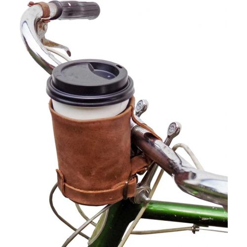  Hide & Drink, Cruzy Leather Bike Handlebar Cup Holder, Insulated Beverage Pouch for Commuters, Minimalist Bikers, Cyclers, City Nomads, Urban Nomad :: Bourbon Brown