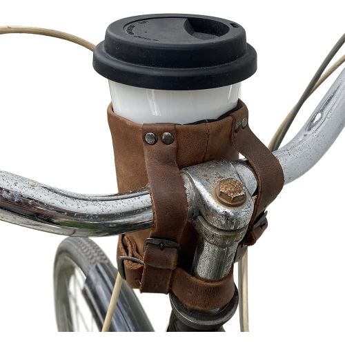  Hide & Drink, Cruzy Leather Bike Handlebar Cup Holder, Insulated Beverage Pouch for Commuters, Minimalist Bikers, Cyclers, City Nomads, Urban Nomad :: Bourbon Brown