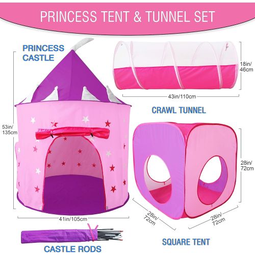  [아마존베스트]Gift for Girls, Princess Tent with Tunnel, Kids Castle Playhouse & Princess Dress up Pop Up Play Tent Set, Toddlers Toy Birthday Gift Present for Age 2 3 4 5 6 7 Years, Glow in The