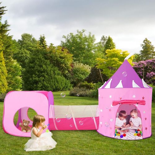  [아마존베스트]Gift for Girls, Princess Tent with Tunnel, Kids Castle Playhouse & Princess Dress up Pop Up Play Tent Set, Toddlers Toy Birthday Gift Present for Age 2 3 4 5 6 7 Years, Glow in The