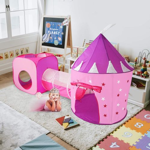  [아마존베스트]Gift for Girls, Princess Tent with Tunnel, Kids Castle Playhouse & Princess Dress up Pop Up Play Tent Set, Toddlers Toy Birthday Gift Present for Age 2 3 4 5 6 7 Years, Glow in The