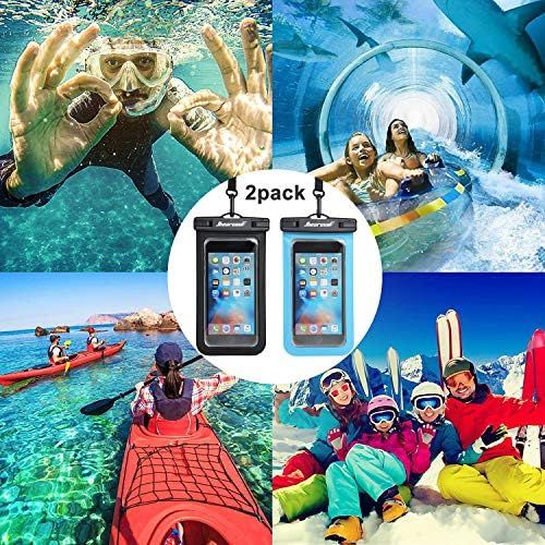  [아마존베스트]Hiearcool Universal Waterproof Case,Waterproof Phone Pouch for iPhone Xs XR Samsung Galaxy IPX8 Cellphone Dry Bag 2Pack up to 7 inches (Black Blue)