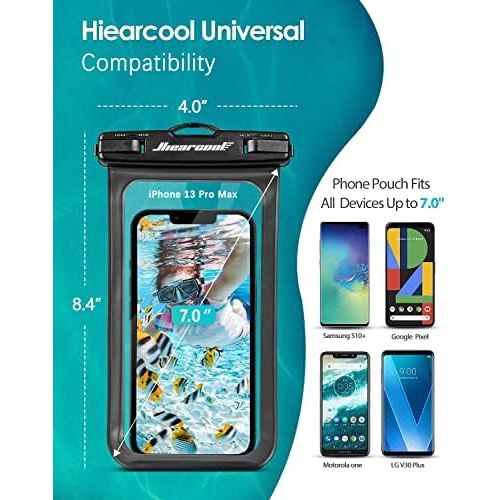  [아마존베스트]Hiearcool Universal Waterproof Case,Waterproof Phone Pouch Compatible for iPhone 11 Pro Max XS Max XR X 8 7 6S Plus Samsung Galaxy s10/s9 Google Pixel 2 HTC Up to 7.0,IPX8 Cellphone Dry Bag