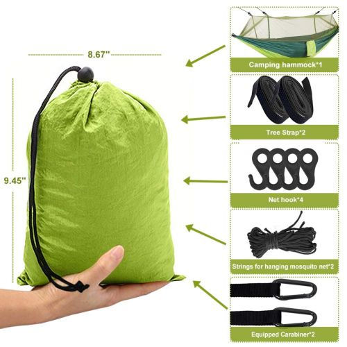  Hieha Camping Hammock with Mosquito Net, Portable Hammocks with Bug Insect Net, Tree Straps & Carabiners for Outdoor Backpacking, Travel (Upgraded Version Easy Assemble The Net)
