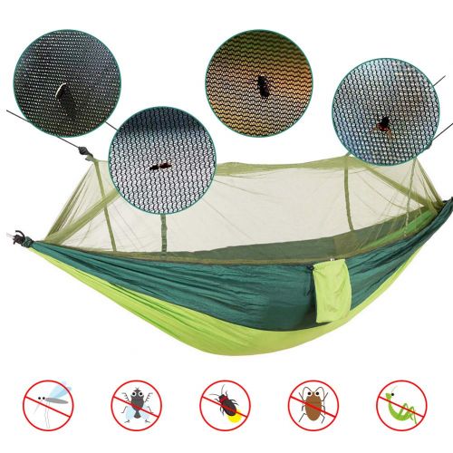  Hieha Camping Hammock with Mosquito Net, Portable Hammocks with Bug Insect Net, Tree Straps & Carabiners for Outdoor Backpacking, Travel (Upgraded Version Easy Assemble The Net)