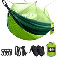 Hieha Camping Hammock with Mosquito Net, Portable Double/Single Travel Hammock w/Bug Insect Netting, Tree Straps & Carabiners for Outdoor Camping, Lightweight Tree Hammocks