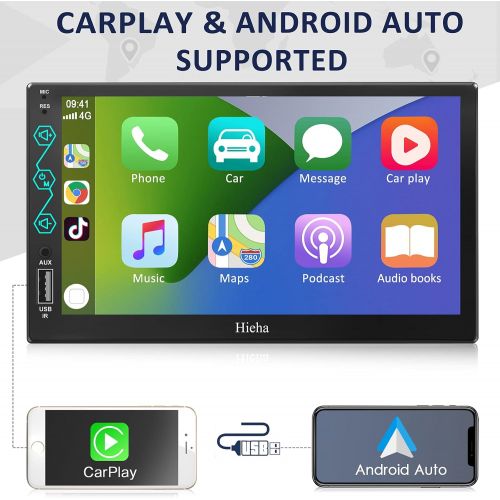  [아마존베스트]Double Din Car Stereo Hieha 7 Inch Car Audio Receiver HD Touch Screen Compatible with Apple Carplay/Android Auto Including Reversing Backup Rear Camera Radio Bluetooth Mirror Link