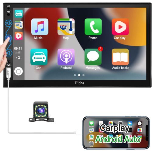  [아마존베스트]Double Din Car Stereo Hieha 7 Inch Car Audio Receiver HD Touch Screen Compatible with Apple Carplay/Android Auto Including Reversing Backup Rear Camera Radio Bluetooth Mirror Link