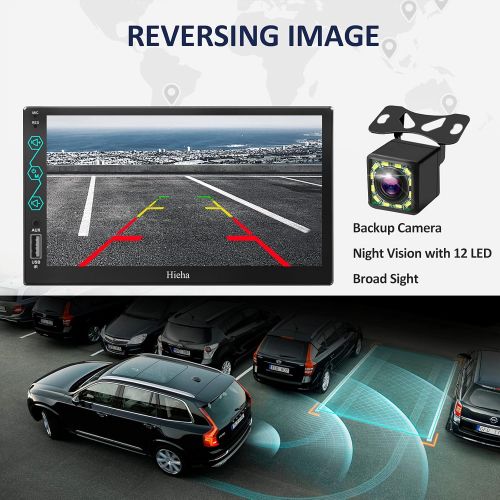  [아마존베스트]Double Din Car Stereo Hieha 7 Inch Car Audio Receiver HD Touch Screen Compatible with Apple Carplay/Android Auto Including Reversing Backup Rear Camera Radio Bluetooth Mirror Link