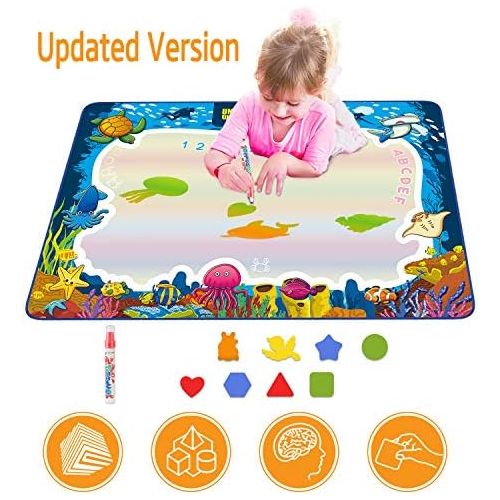  [아마존베스트]Hierceson Aqua Drawing Mat for Kids, Doodle Pad Educational Gifts Developmental Toys Coloring Water Magic Mats Scribble Board Pad Painting Markers for Baby Toddler with Pens