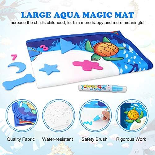  [아마존베스트]Hierceson Aqua Drawing Mat for Kids, Doodle Pad Educational Gifts Developmental Toys Coloring Water Magic Mats Scribble Board Pad Painting Markers for Baby Toddler with Pens