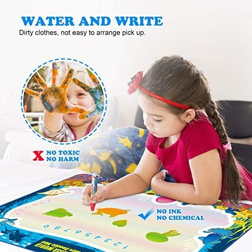  [아마존베스트]Hierceson Aqua Drawing Mat for Kids, Doodle Pad Educational Gifts Developmental Toys Coloring Water Magic Mats Scribble Board Pad Painting Markers for Baby Toddler with Pens
