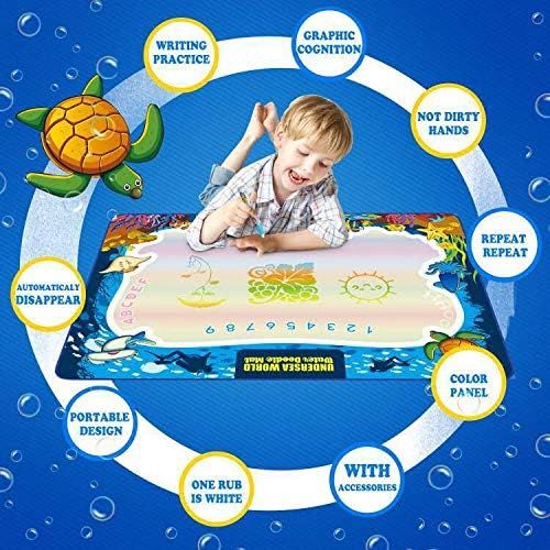  [아마존베스트]Hierceson Aqua Drawing Mat for Kids, Doodle Pad Educational Gifts Developmental Toys Coloring Water Magic Mats Scribble Board Pad Painting Markers for Baby Toddler with Pens