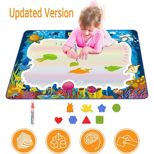  [아마존베스트]Hierceson Aqua Drawing Mat for Kids, Doodle Pad Educational Gifts Developmental Toys Coloring Water Magic Mats Scribble Board Pad Painting Markers for Baby Toddler with Pens