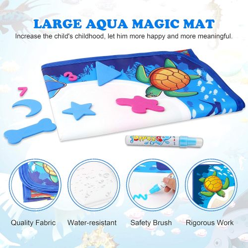  [아마존베스트]Hierceson Aqua Drawing Mat for Kids, Doodle Pad Educational Gifts Developmental Toys Coloring Water Magic Mats Scribble Board Pad Painting Markers for Baby Toddler with Pens