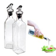 Hierkryst Cruet Oil Dispenser Glass Bottle for Cooking Container Spout Oil Dispenser Bottle Set for Kitchen,With Lever Release Pourer,17oz,pack of 2