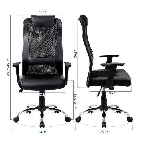  Mesh Office Chair High Back  Padded Leather Headrest Design of Computer Desk Chair with Adjustable Armrest and Lumbar Support Color Black