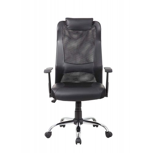  Mesh Office Chair High Back  Padded Leather Headrest Design of Computer Desk Chair with Adjustable Armrest and Lumbar Support Color Black