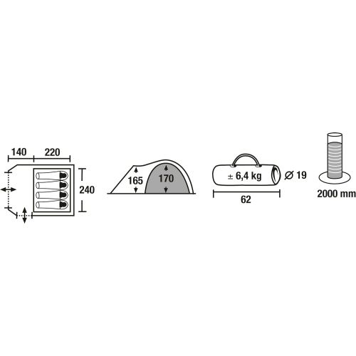  High Peak Kuppelzelt Tessin 4, Campingzelt mit Vorbau, 2 Eingange, Familien-Zelt fuer 4 Personen, extra hoher Eingang, doppelwandig, 2.000 mm wasserdicht, Ventilationssystem, Moskit