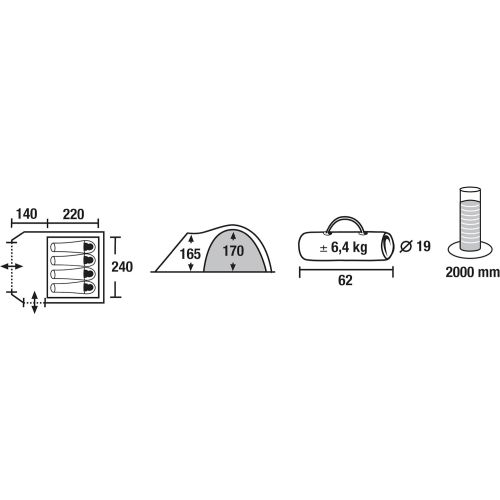  High Peak Kuppelzelt Tessin 4, Campingzelt mit Vorbau, 2 Eingange, Familien-Zelt fuer 4 Personen, extra hoher Eingang, doppelwandig, 2.000 mm wasserdicht, Ventilationssystem, Moskit