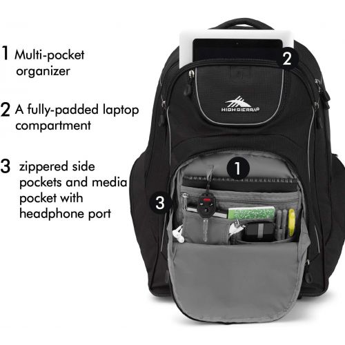  High Sierra Powerglide Wheeled Laptop Backpack, Great for High School, College Backpack, Rolling School Bag, Business Backpack, Travel Backpack, Carry-on Bag Perfect for Men and Wo