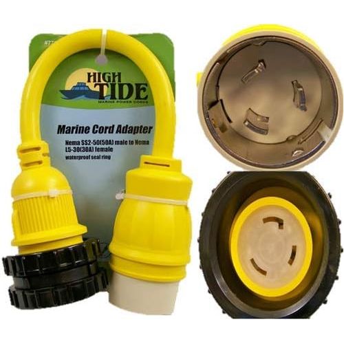  High Tide Marine Cords 50 Amp Male to Locking 30A Female Marine adapter with LED Indicators (7731)