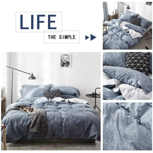  [아마존베스트]HIGHBUY Soft Geometric Comforter Cover Queen Duvet Cover Set Gray Cotton Bedding Sets Full 3 Pieces Modern Striped Bedding Duvet Cover for Boys Men Lightweight Soft,Full Queen Bedding Sets