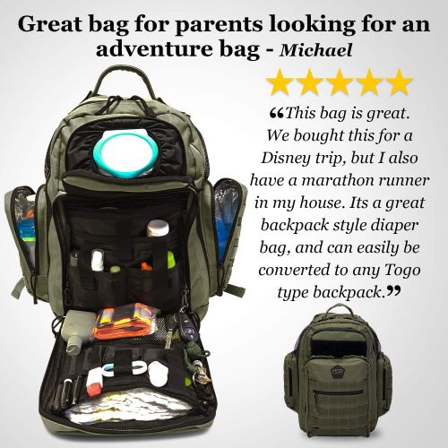  HighSpeedDaddy HSD Diaper Bag Backpack for Dad, Large Waterproof Travel Baby Bag for Men + Changing Pad, Insulated Pockets, Stroller Straps and Wipe Pocket. Multi-function, Military Tactical Styl