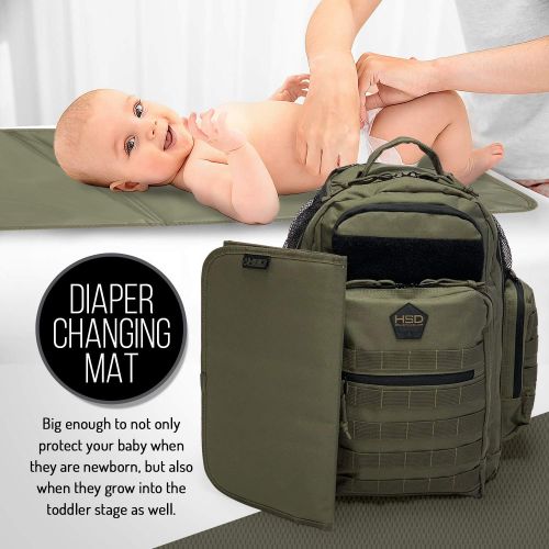  HighSpeedDaddy HSD Diaper Bag Backpack for Dad, Large Waterproof Travel Baby Bag for Men + Changing Pad, Insulated Pockets, Stroller Straps and Wipe Pocket. Multi-function, Military Tactical Styl