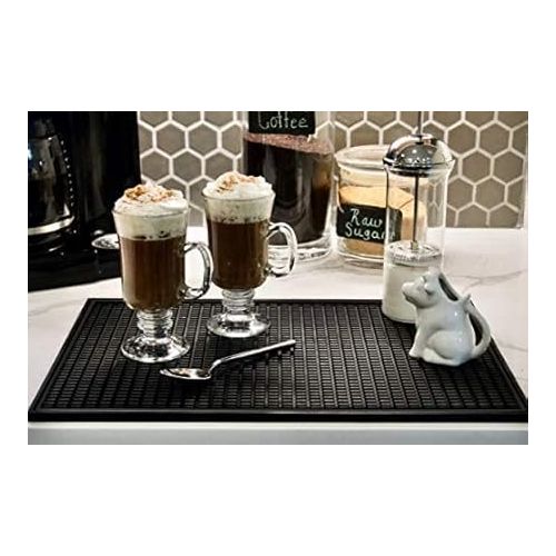  Highball & Chaser Premium Bar Mat 18in x 12in 1cm Thick Durable and Stylish Service Bar Mat for Spills, Coffee, Bars, Restaurants and Countertop Dish Drying Mat, Glass Drying Mat (Black/Black Border)