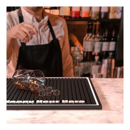  Highball & Chaser Premium Custom Bar Mat 18in x 12in 1cm Thick Durable and Stylish Service Bar Mat for Spills, Coffee, Bars, Restaurants, Counter Top Dish Drying Mat (Happy Hour)