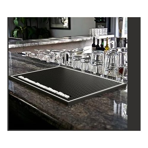  Highball & Chaser Premium Custom Bar Mat 18in x 12in 1cm Thick Durable and Stylish Service Bar Mat for Spills, Coffee, Bars, Restaurants, Counter Top Dish Drying Mat (Happy Hour)