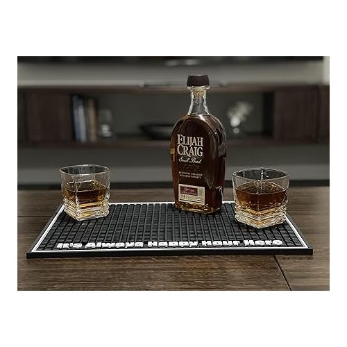  Highball & Chaser Premium Custom Bar Mat 18in x 12in 1cm Thick Durable and Stylish Service Bar Mat for Spills, Coffee, Bars, Restaurants, Counter Top Dish Drying Mat (Happy Hour)