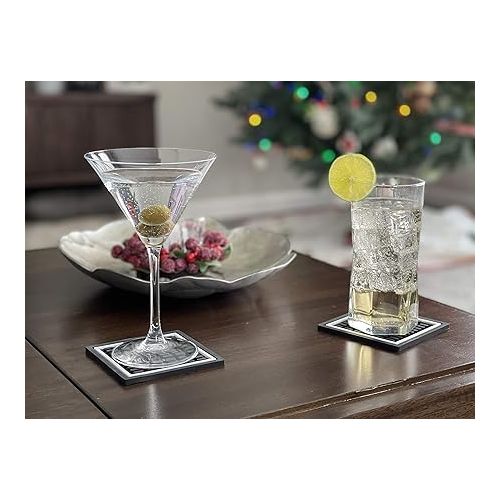  Highball & Chaser Bar Mat Coasters | 6 Piece Coaster Set | Square Absorbent Coasters for Drinks | Stylish Design Great for Home Decor or Bars