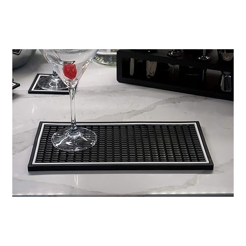  Highball & Chaser Bar Mat 12in x 6in. 1cm Thick Durable and Stylish Bar Mat for Spills, Service Mat for Coffee, Bars, Restaurants CounterTop Dish Drying Mat, Glass Drying Mat (2 pack)
