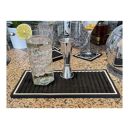  Highball & Chaser Bar Mat 12in x 6in. 1cm Thick Durable and Stylish Bar Mat for Spills, Service Mat for Coffee, Bars, Restaurants CounterTop Dish Drying Mat, Glass Drying Mat (2 pack)