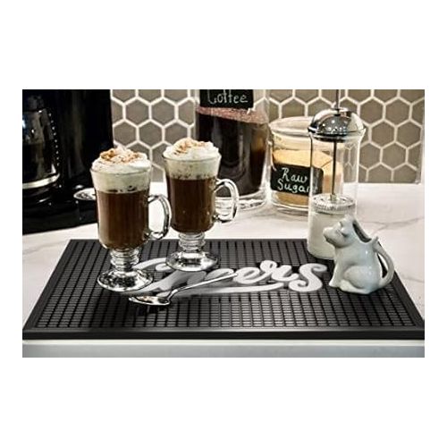  Highball & Chaser Premium Custom Bar Mat 18in x 12in 1cm Thick Durable and Stylish Service Bar Mat for Spills, Coffee, Bars, Restaurants, Counter Top Dish Drying Mat (Cheers)