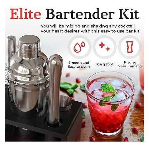  Highball & Chaser Cocktail Shaker Set: Bartender Kit for Home Bar Mixology Cocktail Bar Set Plus E-Book with 30 Recipes (Silver)