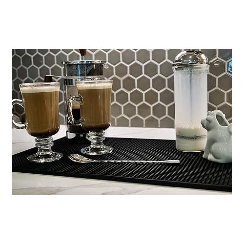  Highball & Chaser Bar Mat 18 x 12, Thick Durable and Stylish Bar Mat for Spills. Non Slip, Non-Toxic, Service Mat for Coffee, Bars, Restaurants Counter Top (Black, 2 Pack)