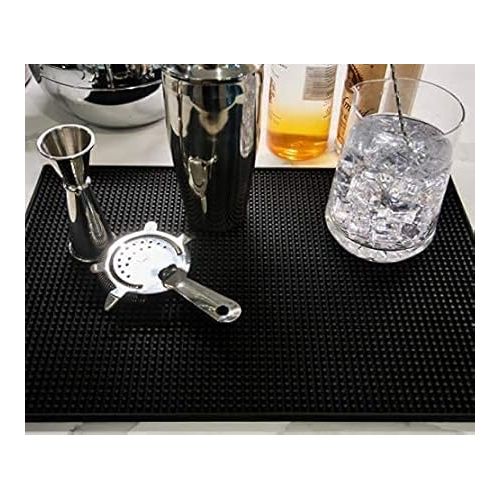  Highball & Chaser Bar Mat 18 x 12, Thick Durable and Stylish Bar Mat for Spills. Non Slip, Non-Toxic, Service Mat for Coffee, Bars, Restaurants Counter Top (Black, 1 pack)