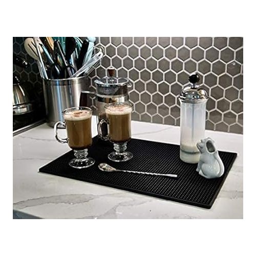  Highball & Chaser Bar Mat 18 x 12, Thick Durable and Stylish Bar Mat for Spills. Non Slip, Non-Toxic, Service Mat for Coffee, Bars, Restaurants Counter Top (Black, 1 pack)