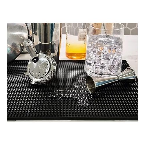  Highball & Chaser Bar Mat 18 x 12, Thick Durable and Stylish Bar Mat for Spills. Non Slip, Non-Toxic, Service Mat for Coffee, Bars, Restaurants Counter Top (Black, 1 pack)