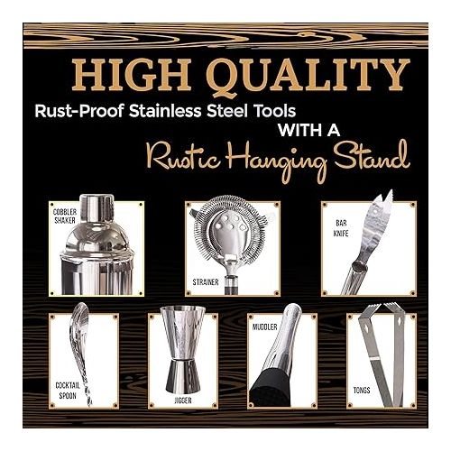  Highball & Chaser Hanging Bartender Kit Shaker Set 25oz Cocktail Shaker Set and Bar Set for Home Bars, Mixology Bartender Kit and Drink Making. Barware for Entertaining, Bar Supplies (Silver)