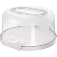 Top Shelf Elements Round Cake Carrier Two Sided Holder Serves as Five Section Serving Tray, Portable Stand Fits 10 inch Cake, Box Comes with Handle, Container Holds Pies (White)