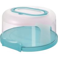 Top Shelf Elements Round Cake Carrier Two Sided Cake Holder Serves as Five Section Serving Tray, Portable Cake Stand Fits 10 inch Cake, Cake Box Comes with Handle, Cake Container Holds Pies (Aqua)