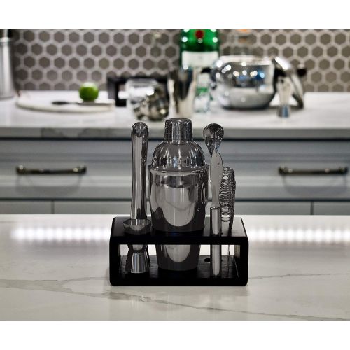  [아마존베스트]Highball & Chaser Elite Gunmetal Plated Bartender Kit with Stylish Bamboo Stand - Stainless Steel Cocktail Shaker Set with Rustproof Bar Tools. Perfect Bar Set for Home Bars and Dr