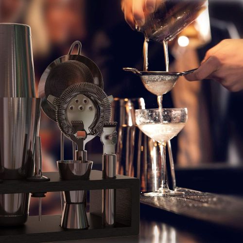  [아마존베스트]Highball & Chaser Gun Metal Black Plated Premium Bartender Kit with Espresso Bamboo Stand Boston Shaker Cocktail Shaker Set with Stainless Steel Bar Tools