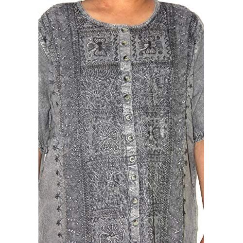  Highwaypay Missy Stonewashed Bohemian Gypsy Boho Hippy Embroidered Long-Sleeved Dress