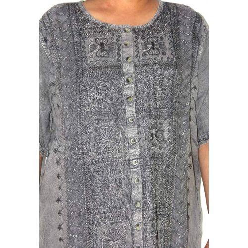  Highwaypay Missy Stonewashed Bohemian Gypsy Boho Hippy Embroidered Long-Sleeved Dress